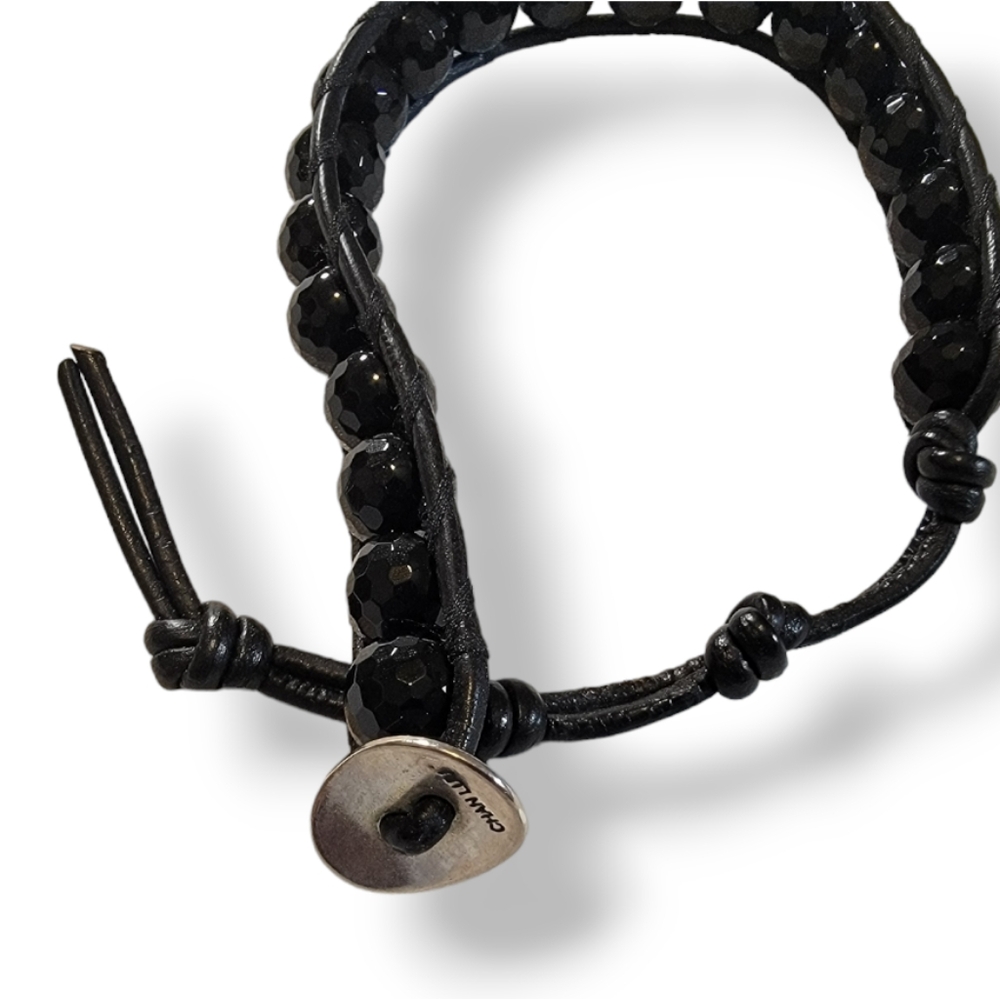 Chan Luu Sterling Silver Black Beaded Woven Bracelet